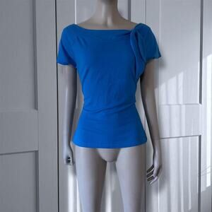 Cerulean blue off the shoulder bow top